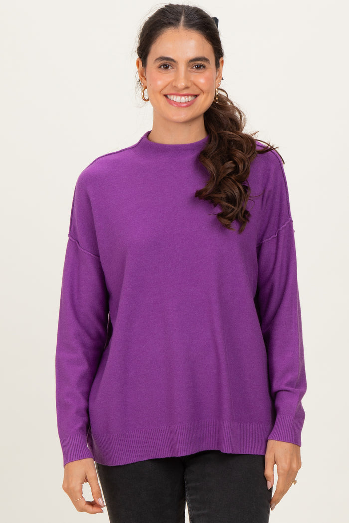 Violet Mock Neck Exposed Seam Maternity Sweater