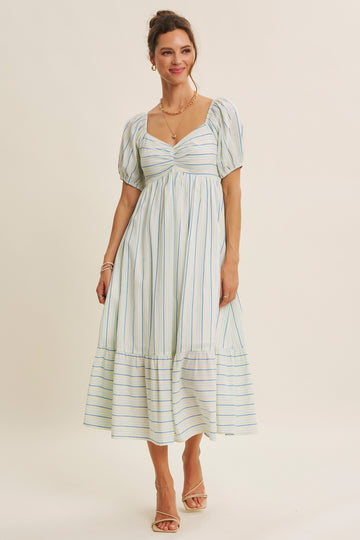 Lime Stripe Sweetheart Neckline Midi Dress