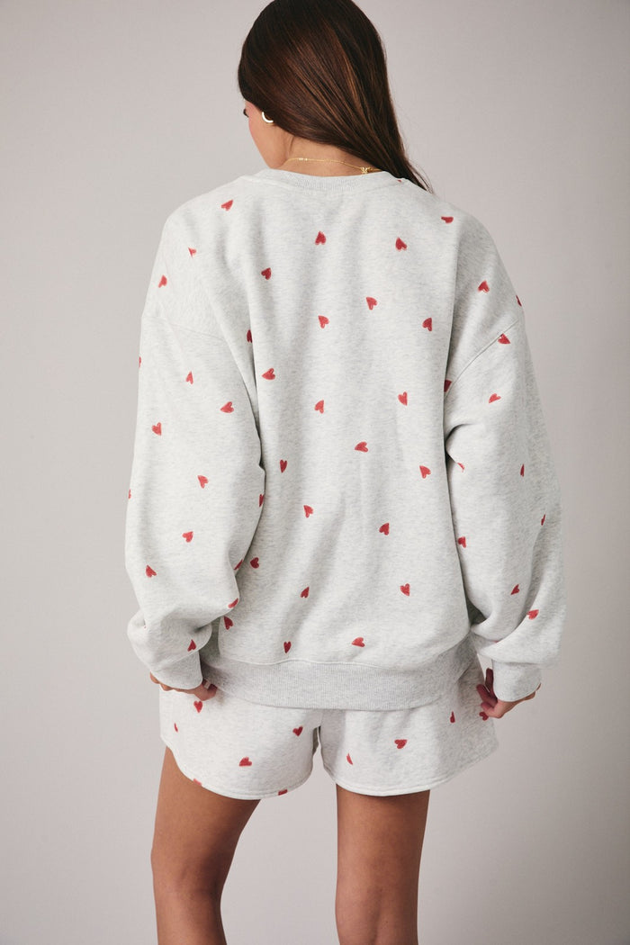 Heather Grey Crew Neck Heart Print Sweatshirt