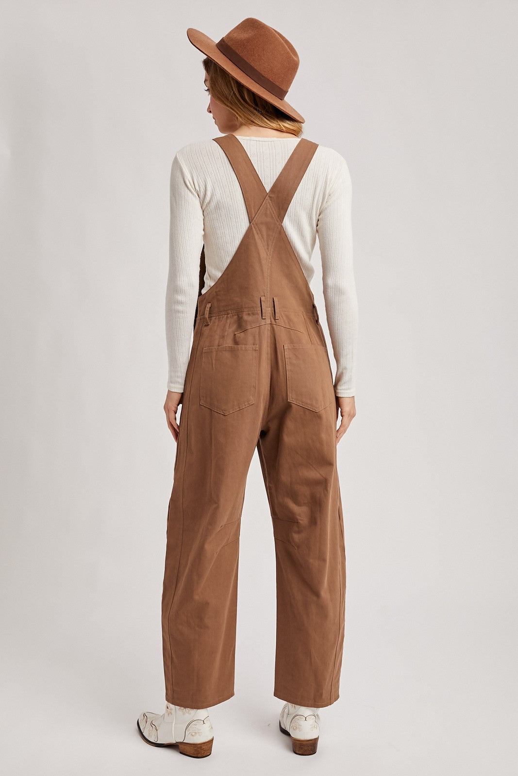 Mocha Barrel Leg Overalls