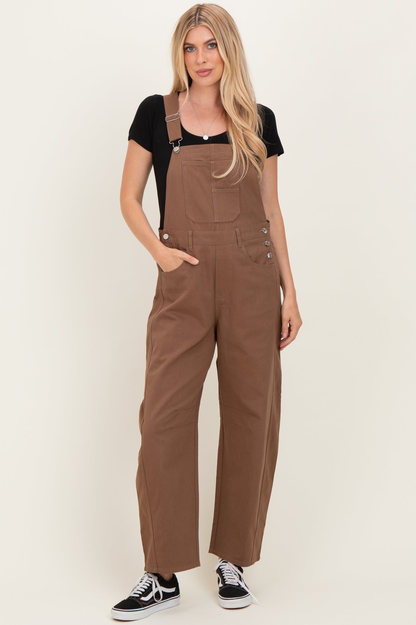 Mocha Barrel Leg Overalls