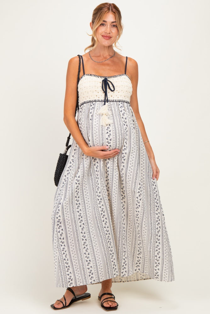 Navy Bohemian Dream Crochet Cotton Maternity Maxi Dress