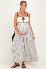 Navy Bohemian Dream Crochet Cotton Maternity Maxi Dress
