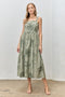Light Olive Floral Sleeveless Midi Dress