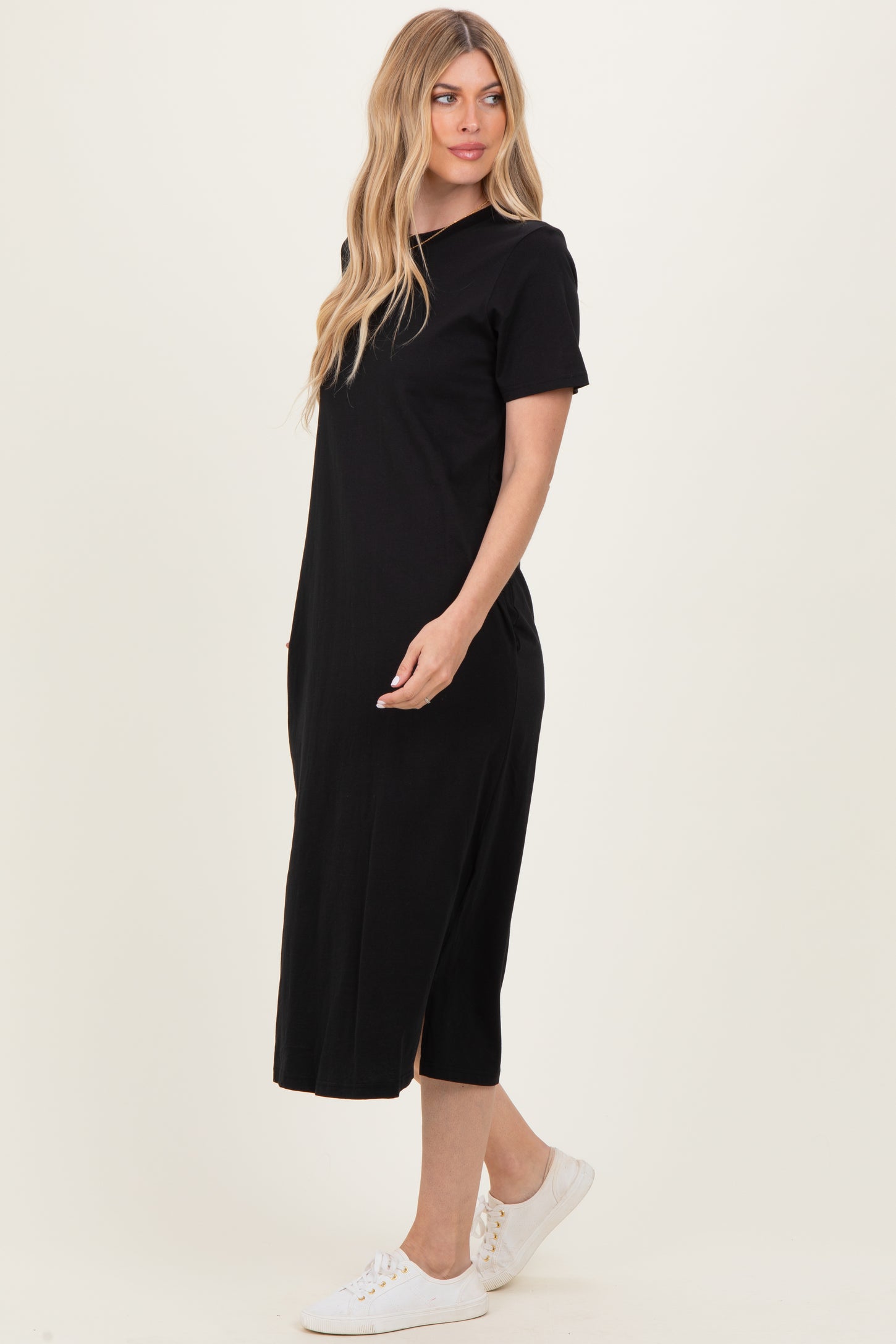 Black Cotton T-Shirt Midi Dress