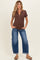 Navy Distressed Rolled Hem Barrel Leg Maternity Jeans