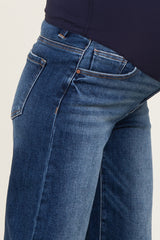 blue maternity jeans with a relaxed fit, featuring a comfortable waistband for a growing baby bump