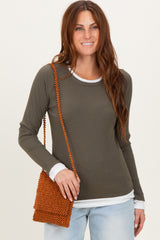 Olive Ribbed Long Sleeve Double Layer Maternity Top
