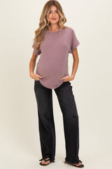 Black Frayed Hem Wide Leg Maternity Jeans