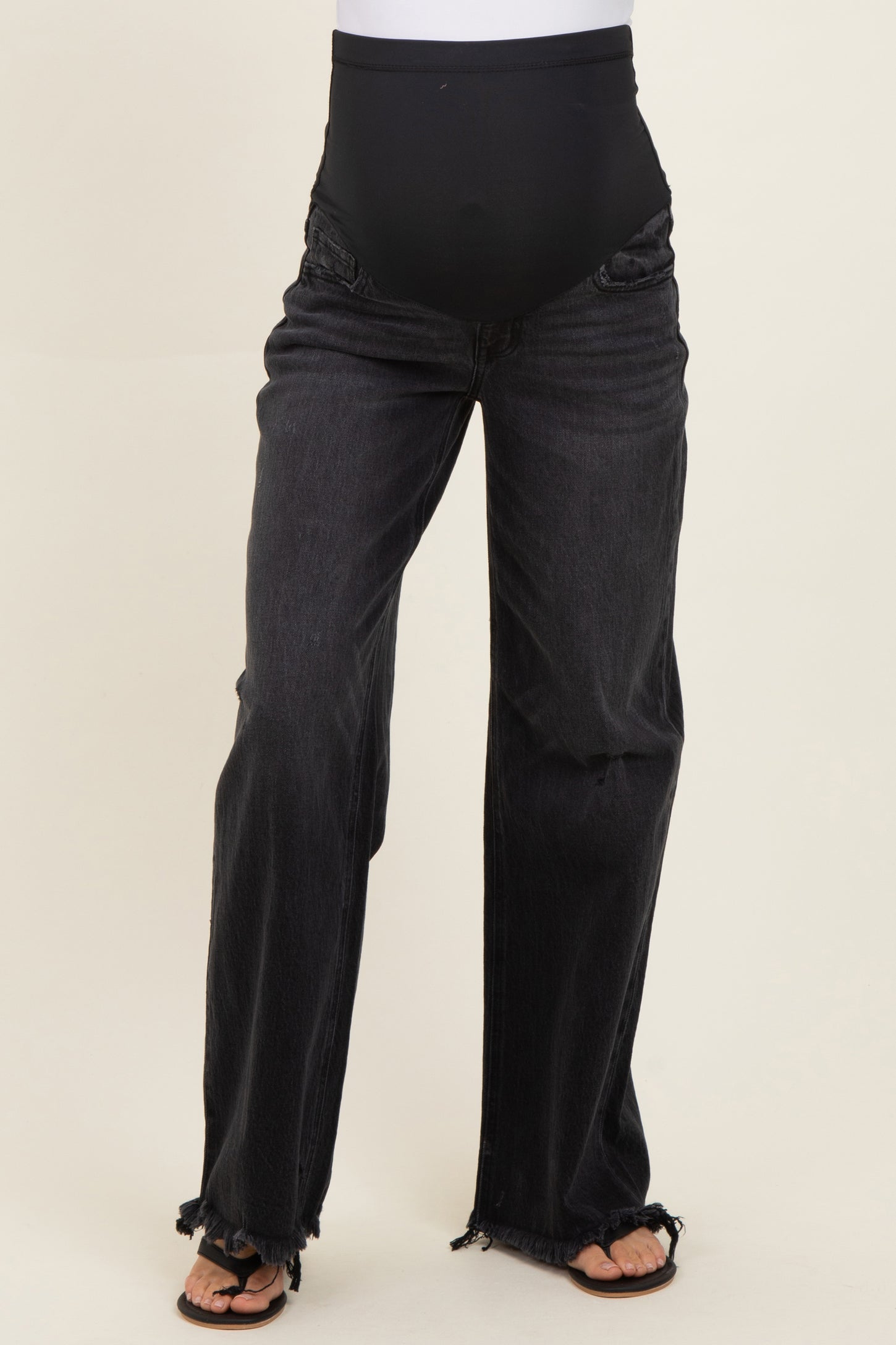 Black Frayed Hem Wide Leg Maternity Jeans