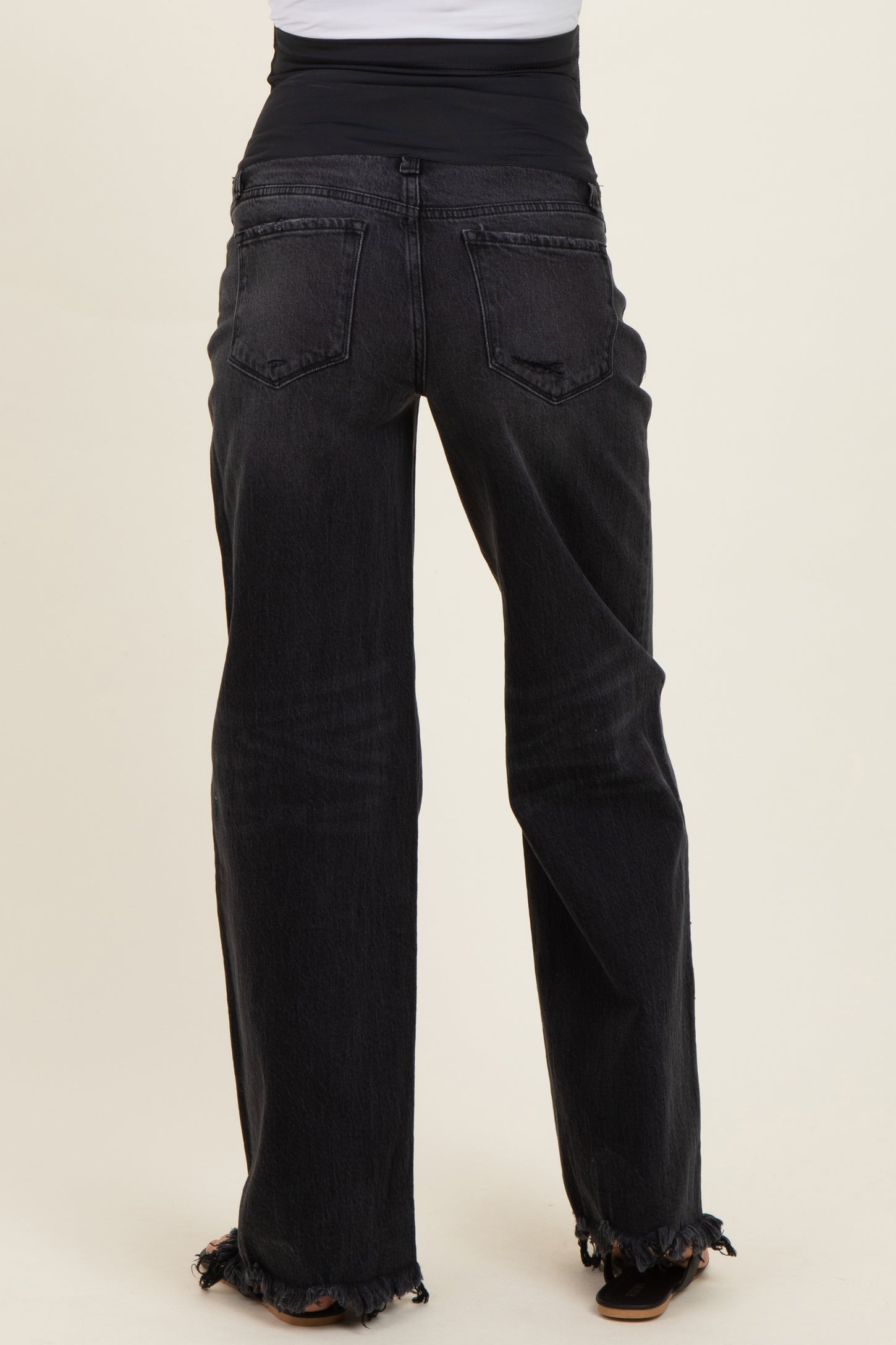 Black Frayed Hem Wide Leg Maternity Jeans
