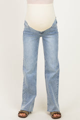 Light Blue Raw Hem Slim Wide Leg Maternity Jeans