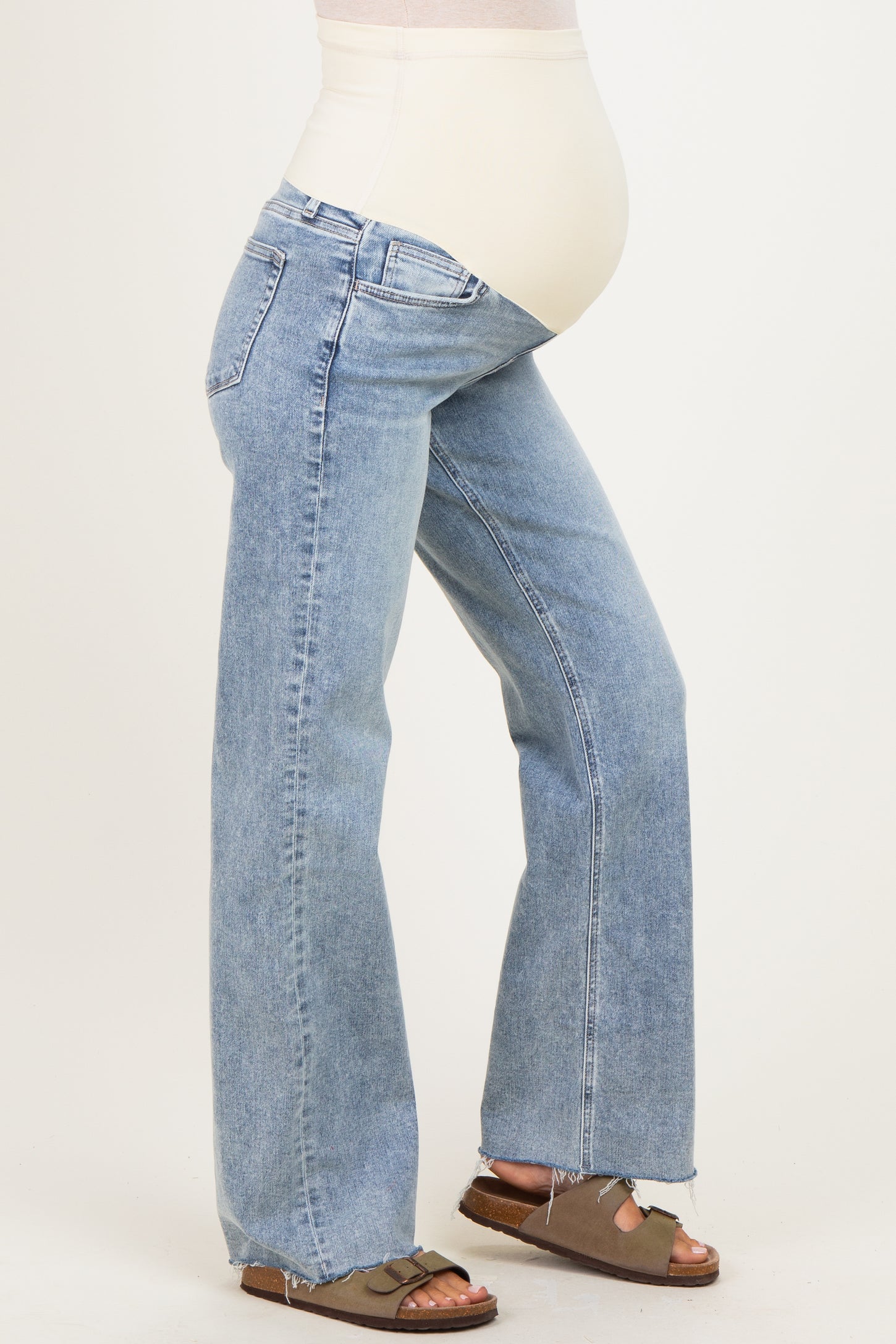 Light Blue Raw Hem Slim Wide Leg Maternity Jeans