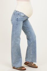 Light Blue Raw Hem Slim Wide Leg Maternity Jeans