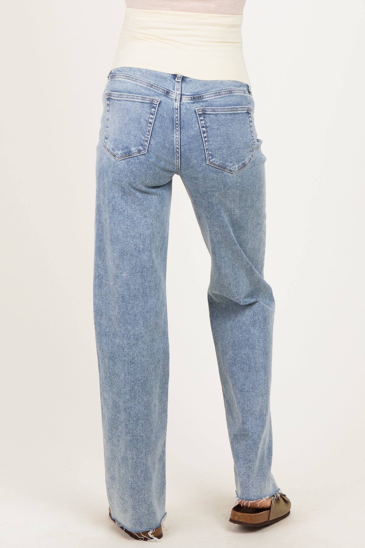 Light Blue Raw Hem Slim Wide Leg Maternity Jeans