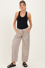 Beige Striped Barrel Maternity Pants