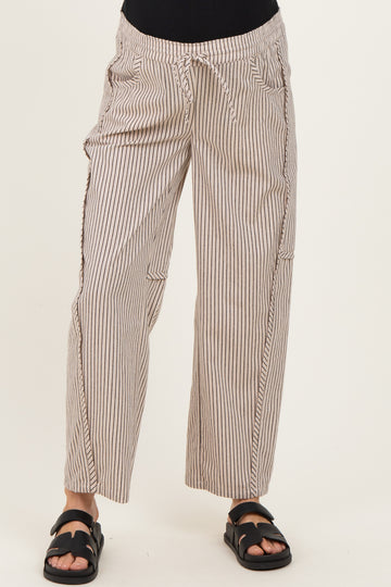 Beige Striped Barrel Maternity Pants