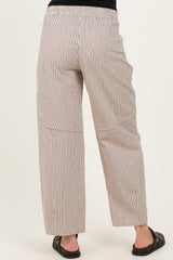 Beige Striped Barrel Maternity Pants