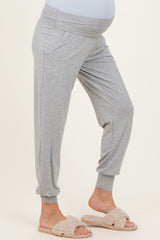 Heather Grey Maternity Band Jogger Pants