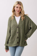 Olive Checkered Knit Button Front Maternity Cardigan