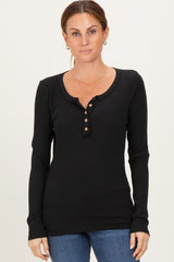 Black Ribbed Long Sleeve Button Town Maternity Top