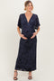 Navy Floral Velvet V-Neck Short Sleeve Maternity Maxi Dress
