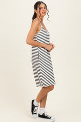 Ivory/ Black Striped Sleeveless Halter Mini Dress
