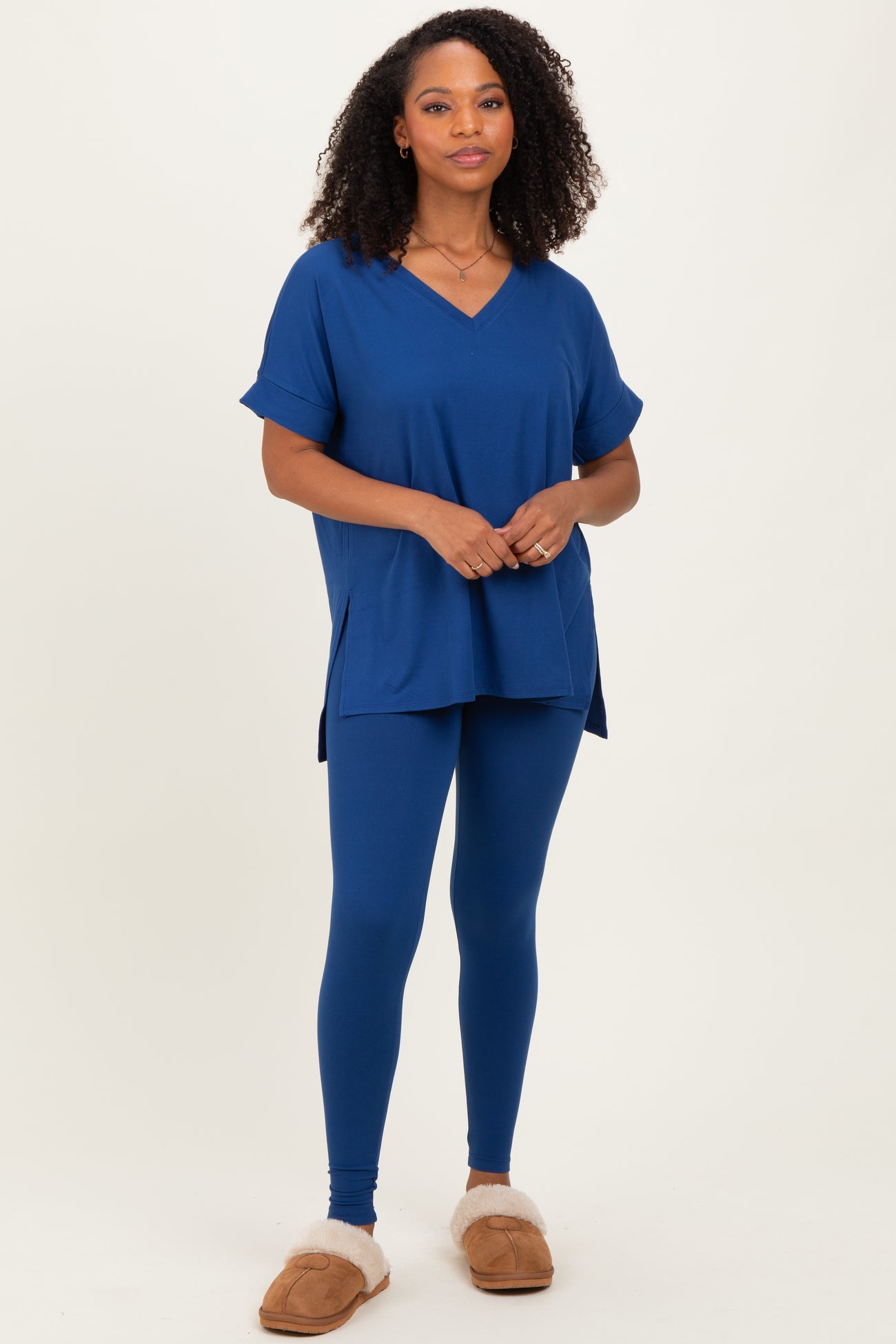 Navy Oversized V-Neck Tee Legging Lounge Set
