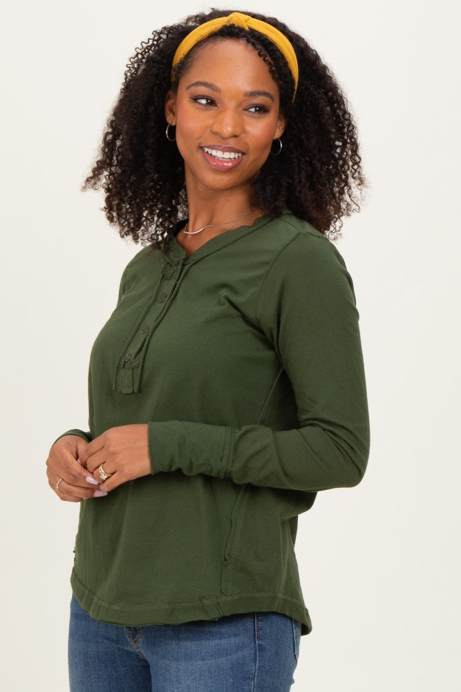 Army Olive Long Sleeve Exposed Seam Top
