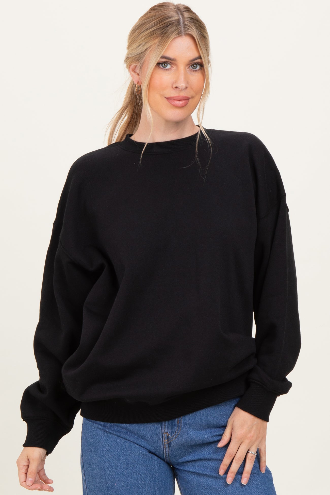 Black Oversized Maternity Fleece Sweatshirt
