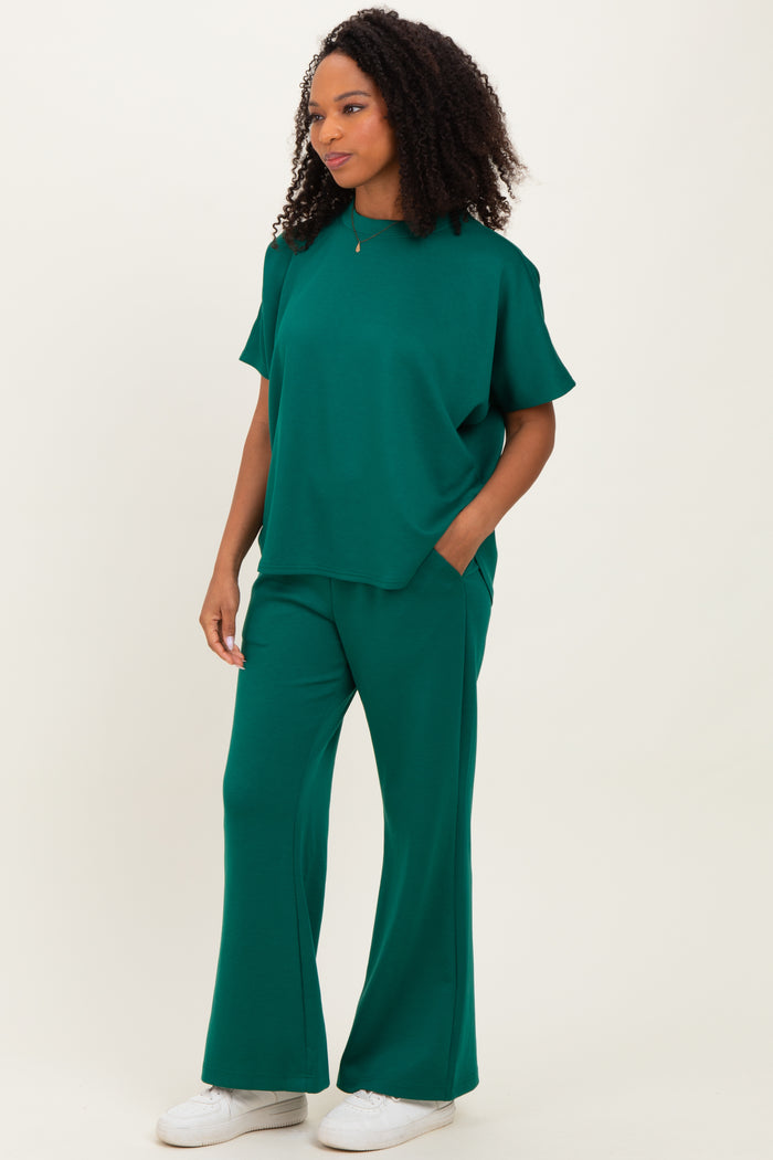 Hunter Green Curved Hem Tee Pants Maternity Set