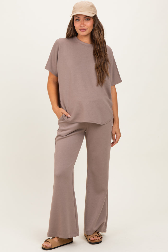 Mocha Curved Hem Tee Pants Maternity Lounge Set