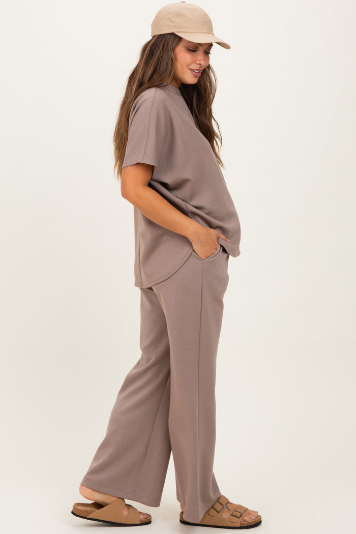 Mocha Curved Hem Tee Pants Maternity Lounge Set