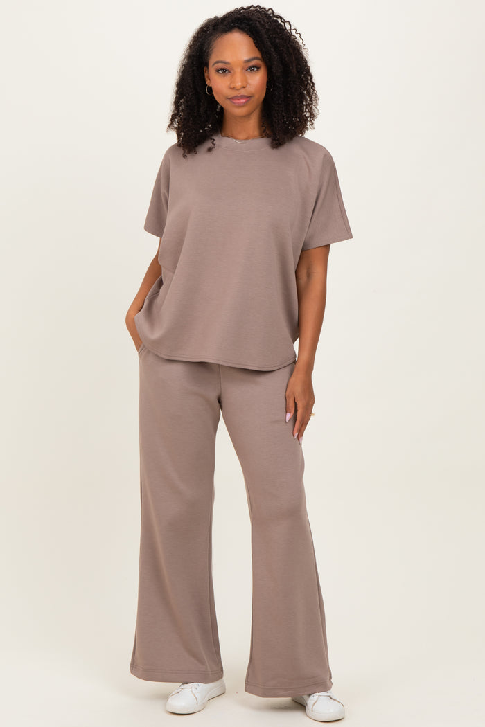 Mocha Curved Hem Tee Pants Maternity Set
