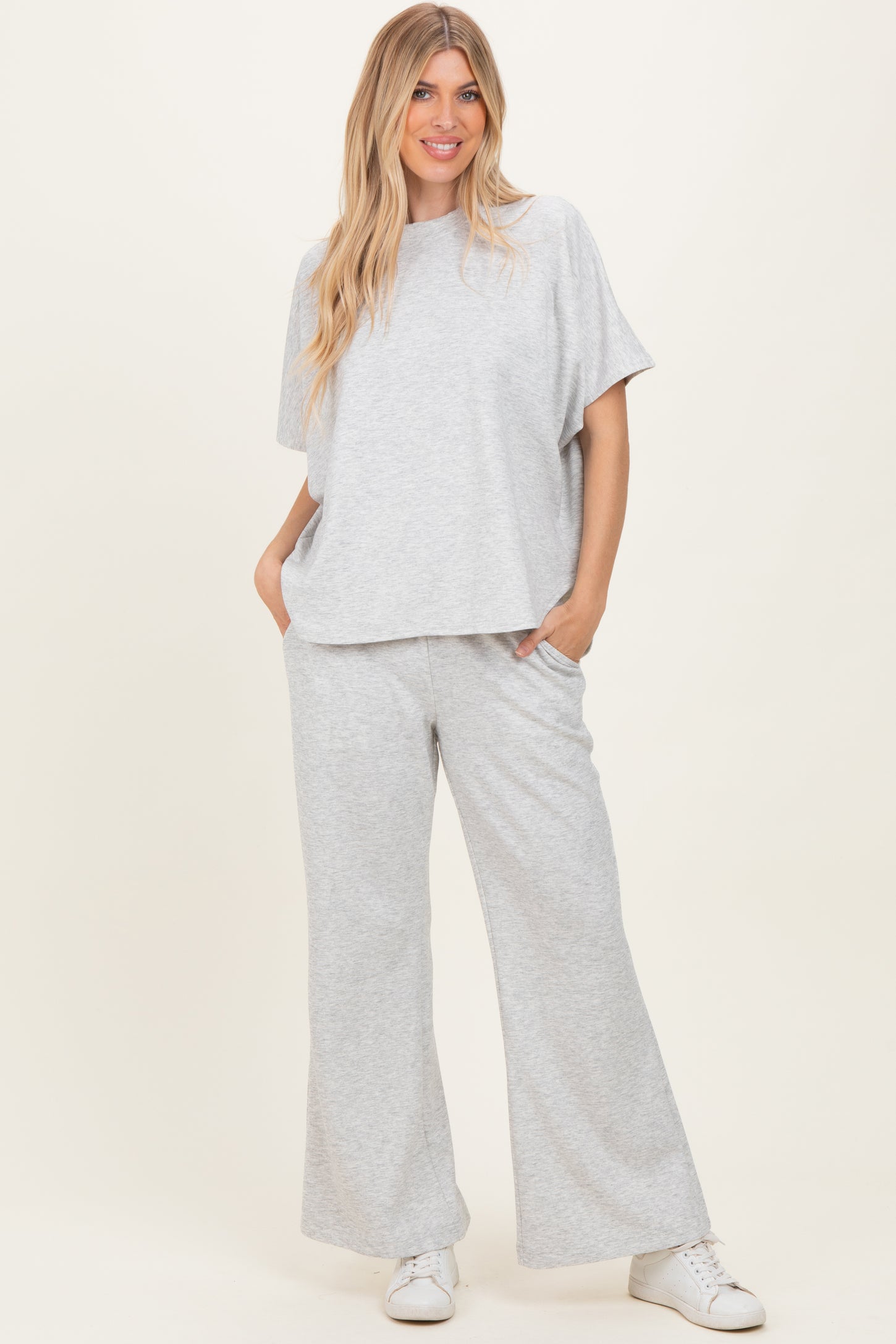 Heather Grey Curved Hem Tee Pants Maternity Set