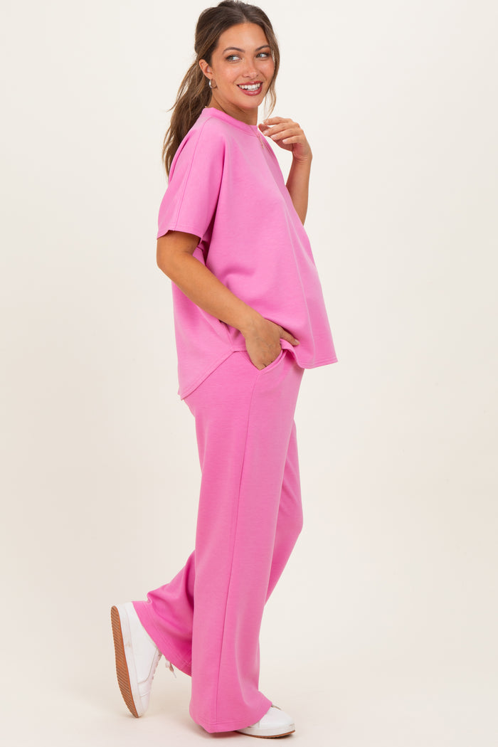 Pink Curved Hem Tee Pants Maternity Lounge Set