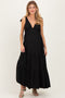 Black Shoulder Tie Ribbed Tiered Maternity Maxi Dress