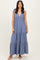 Blue Shoulder Tie Ribbed Tiered Maxi Dress