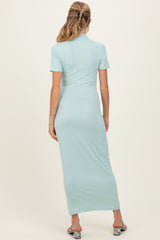 Mint Ribbed Mock Neck Short Sleeve Maternity Midi Dress