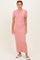 Pink Ribbed Mock Neck Short Sleeve Midi Dress