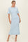 Sky Ribbed Knit Bow Back Ruffle Accent Dress