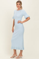 Sky Ribbed Knit Bow Back Ruffle Accent Dress