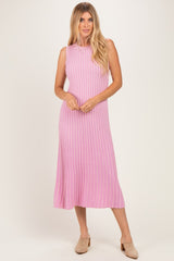 Pink Ribbed Knit Sleeveless Maxi Dress
