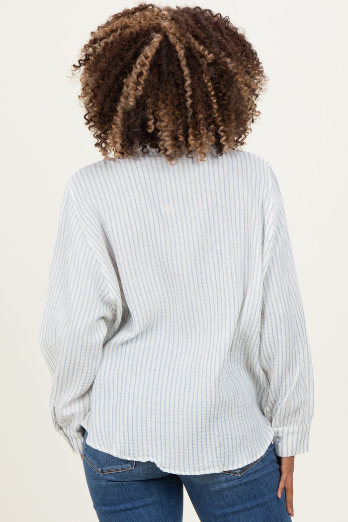 Ivory Striped Cotton Gauze Maternity Button Down Shirt