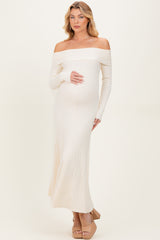Ivory Off Shoulder Maternity Midi Sweater Dress