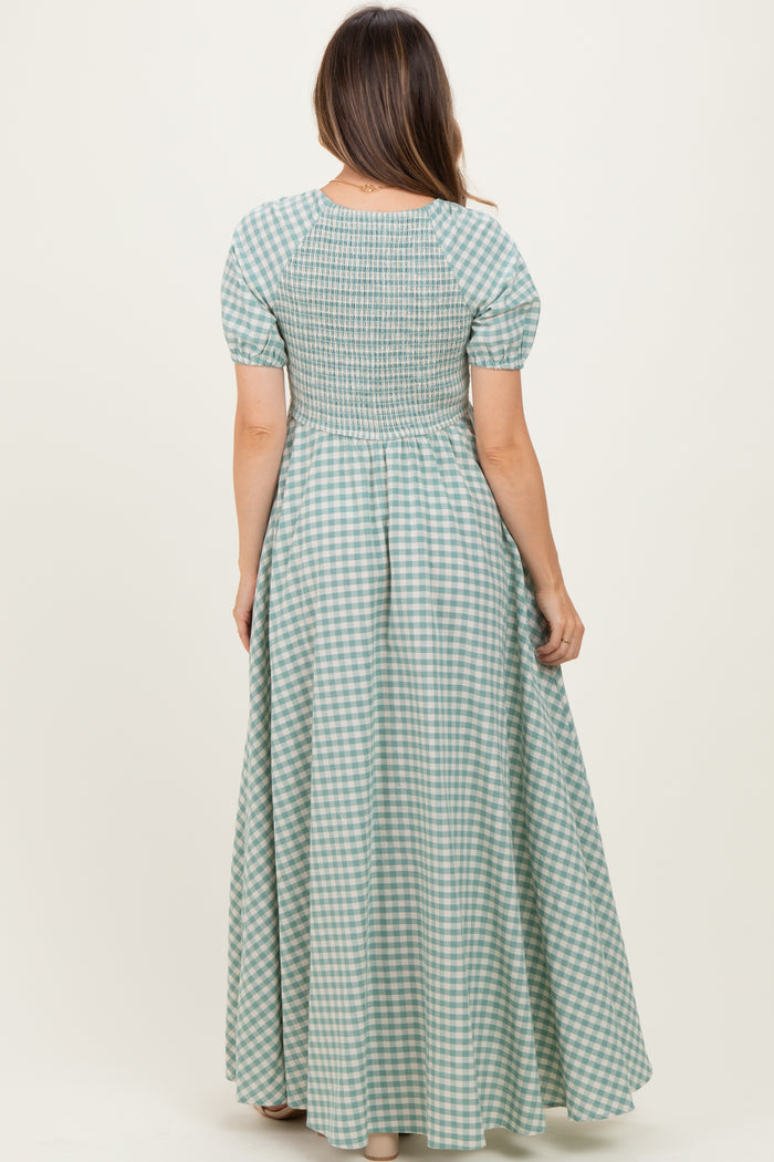 Mint Smocked Gingham Maternity Maxi Dress