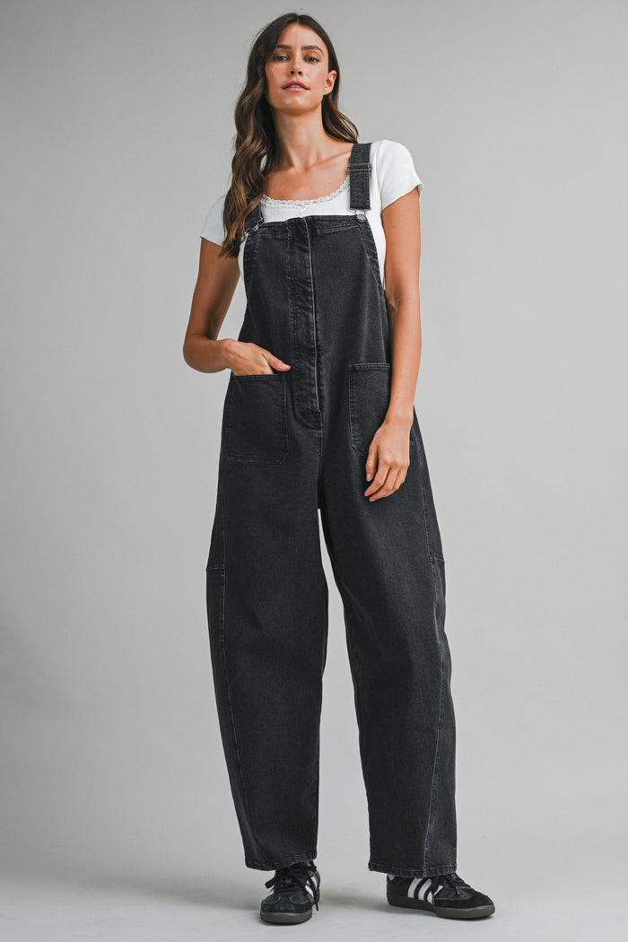 Black Washed Denim Overalls