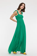 Green Cinched Smocked Bust Sleeveless Maxi Dress