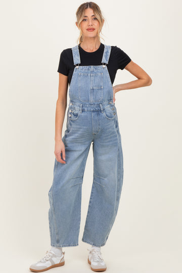 Light Blue Barrel Leg Maternity Denim Overalls