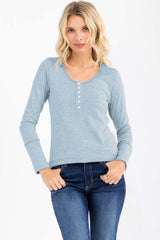 Light Blue Pointelle Knit Henley Top